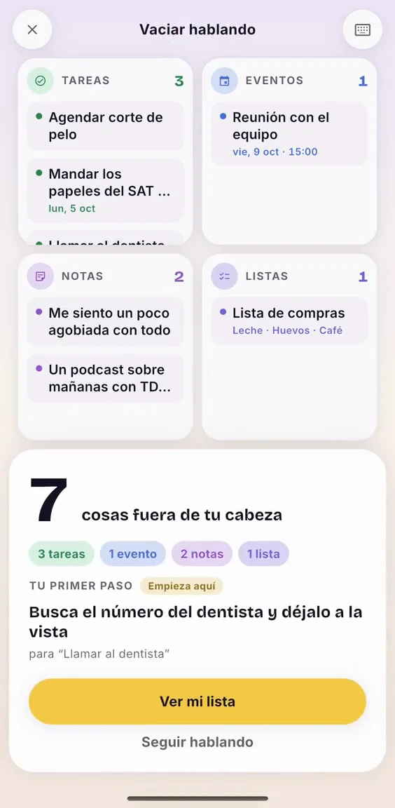 El resultado del vaciado mental, con un primer paso: buscar el número del dentista y dejarlo en pantalla