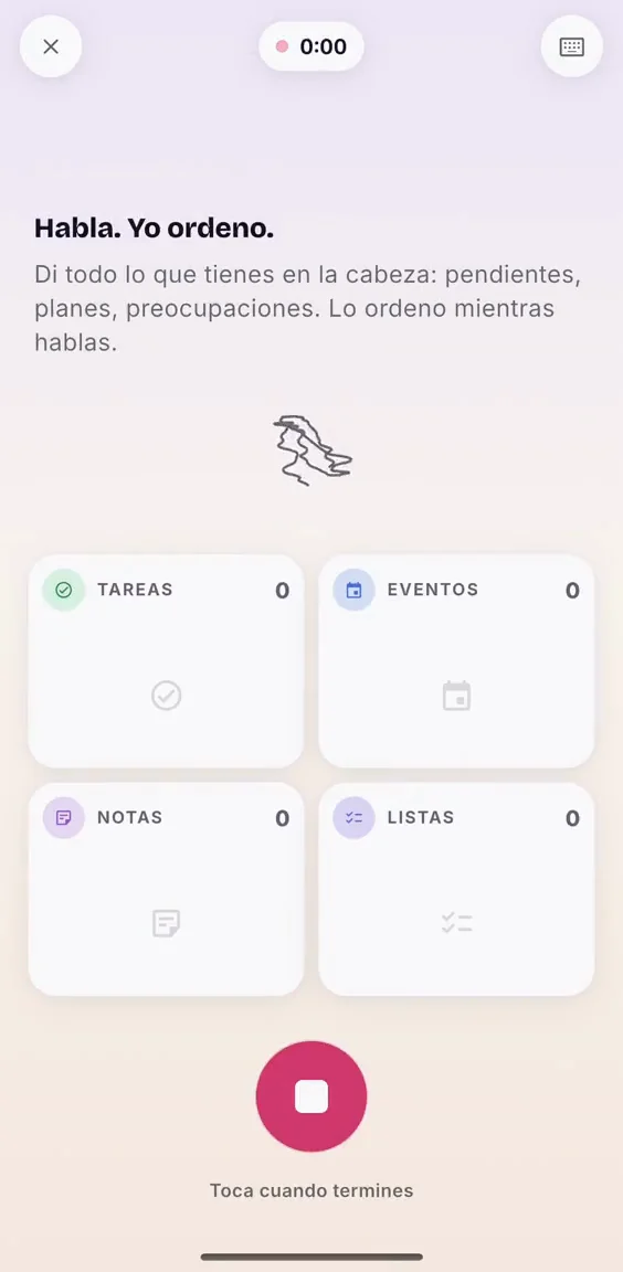 Pantalla de voz de BrainSort, lista para escuchar: «Habla. Yo lo ordeno»